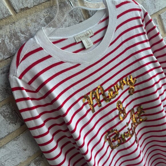 Cynthia Rowley Long Sleeve Striped "Merry & Bright" Sequined Sweater Size 1X - Picture 5 of 8